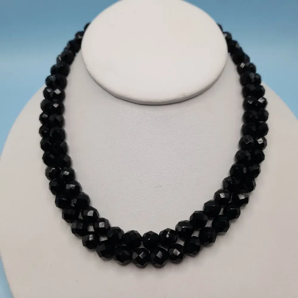 Vintage Black Crystal Double Strand Necklace 16
